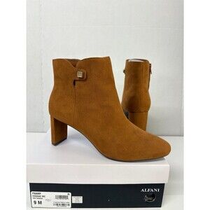Alfani Women's Paam Sculpted Heel Ankle Booties Cognac Brown Faux Suede Size 9M